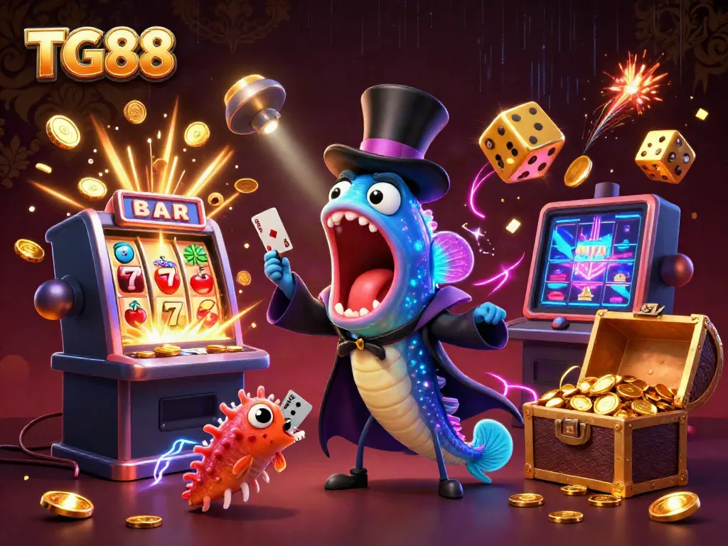 TG88 brings excitement with a bioluminescent eel performing magic and vibrant casino elements.