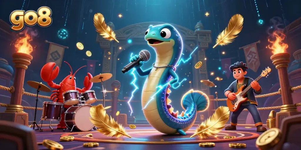 Experience thrilling wins at go8's underwater casino, featuring talented performers and vibrant game elements.