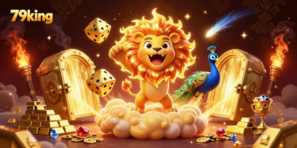 Win big at 79king with stunning 3D casino imagery showcasing vibrant characters and golden treasures.