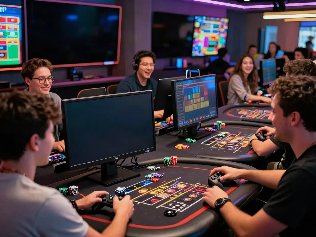 Exciting gaming atmosphere at https://man88pro.com/ with diverse players enjoying casino games.