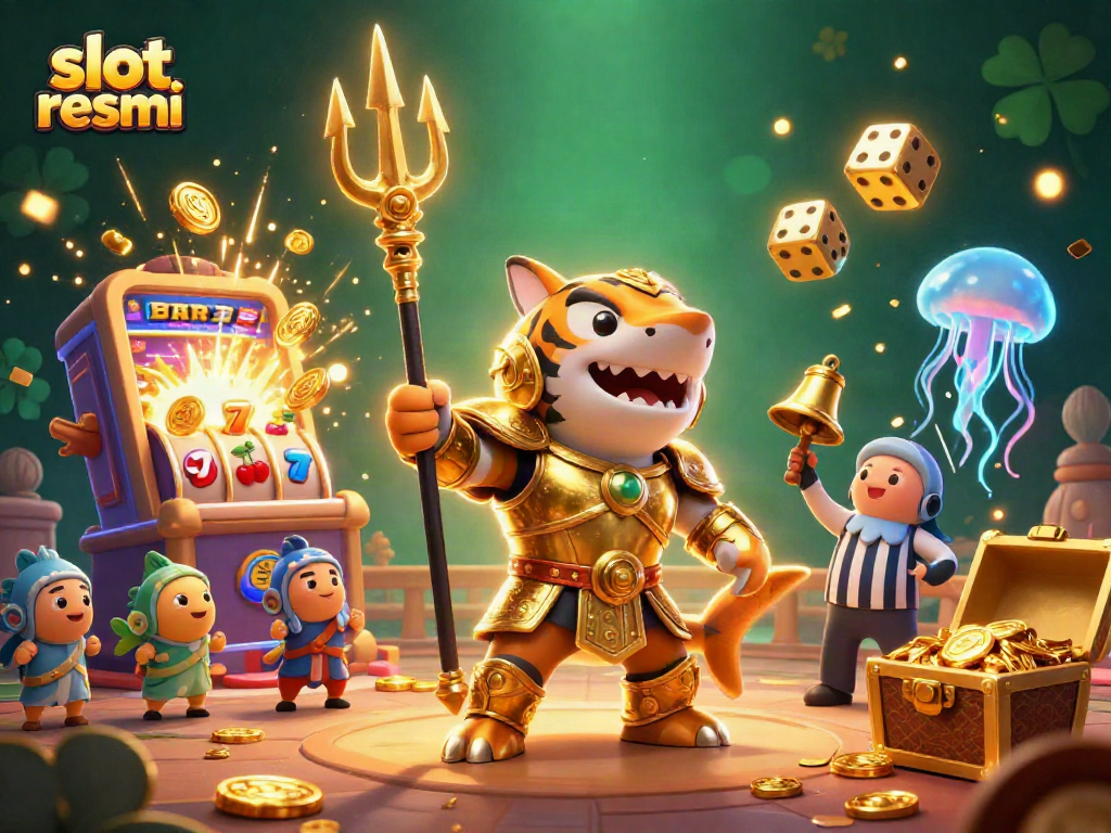 Spin the reels on slot resmi as a vibrant shark-themed 3D scene comes alive with exciting gameplay.