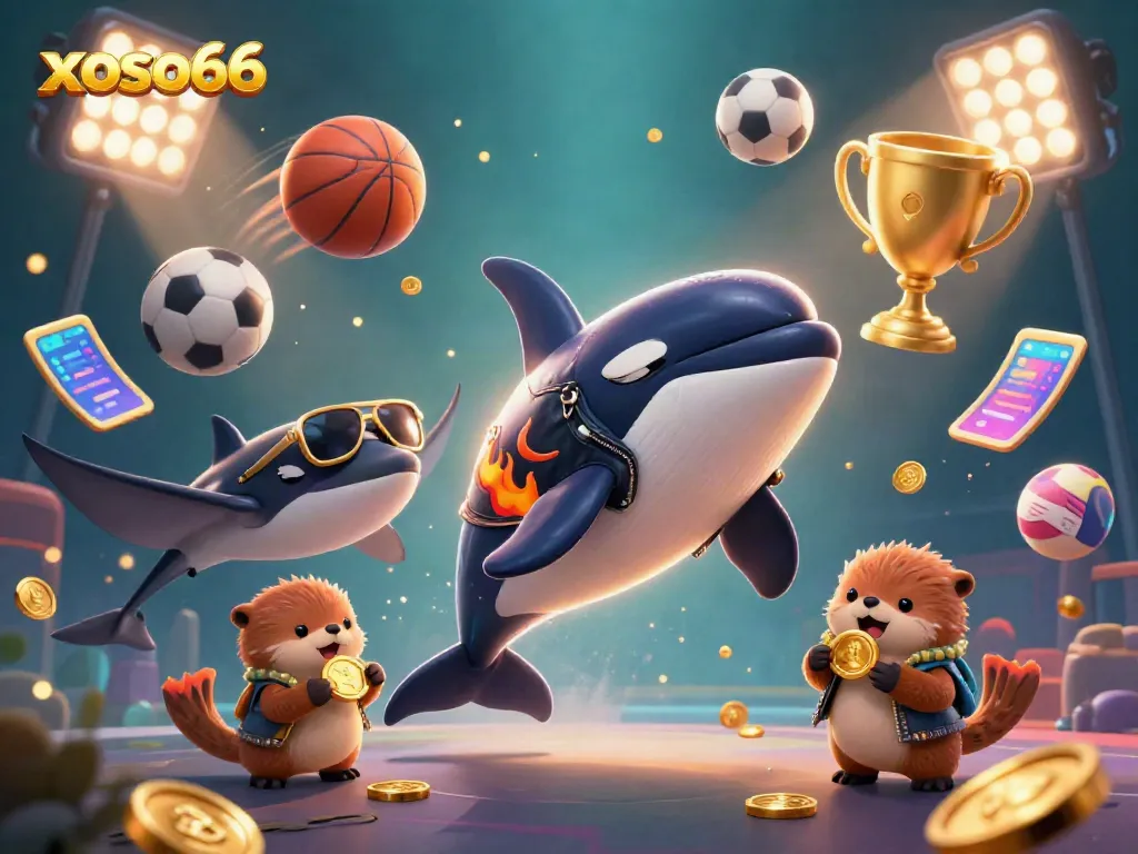 Experience the thrill of xoso66 as the characters dive into the excitement of winning with golden coins and sports elements.