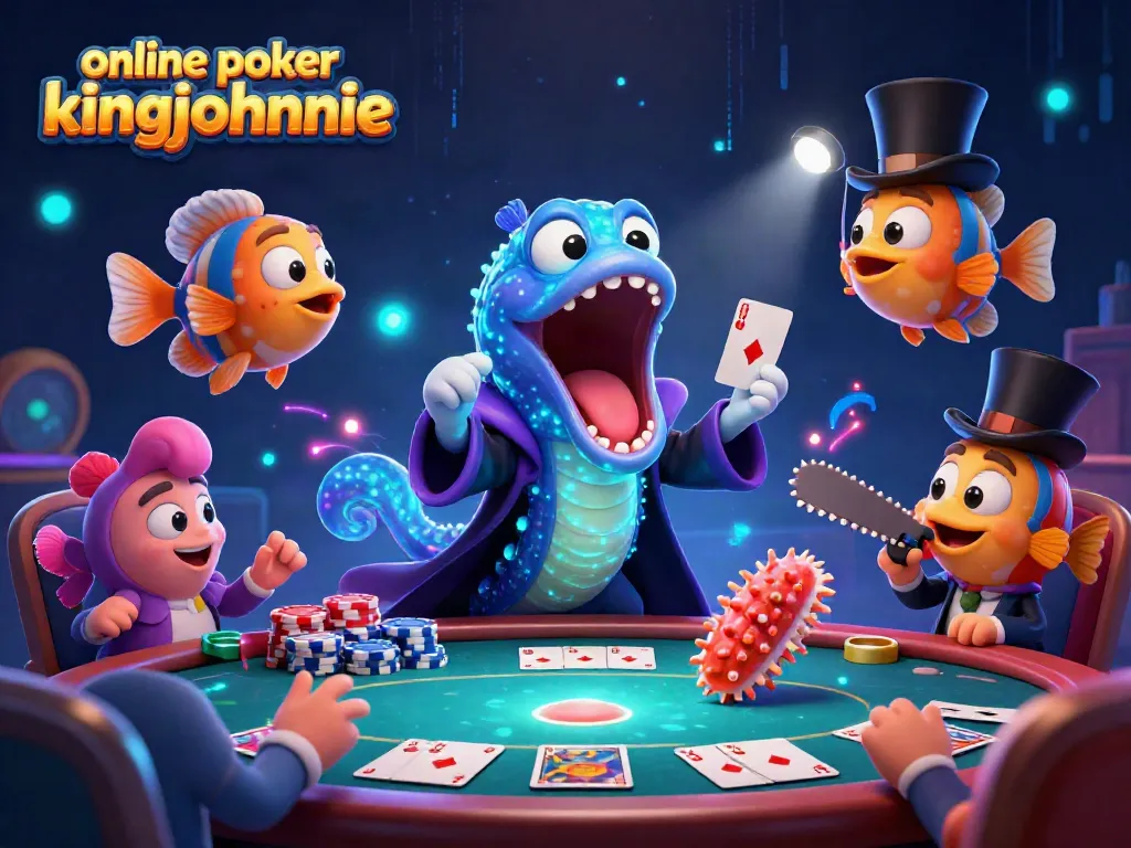 Experience online poker kingjohnnie with dynamic characters and vibrant gaming elements in an engaging casino scene.