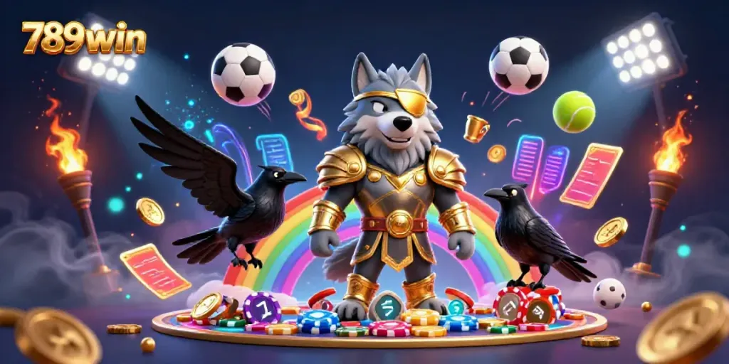 Win big with 789win: dynamic casino scene featuring Odin and sports elements.