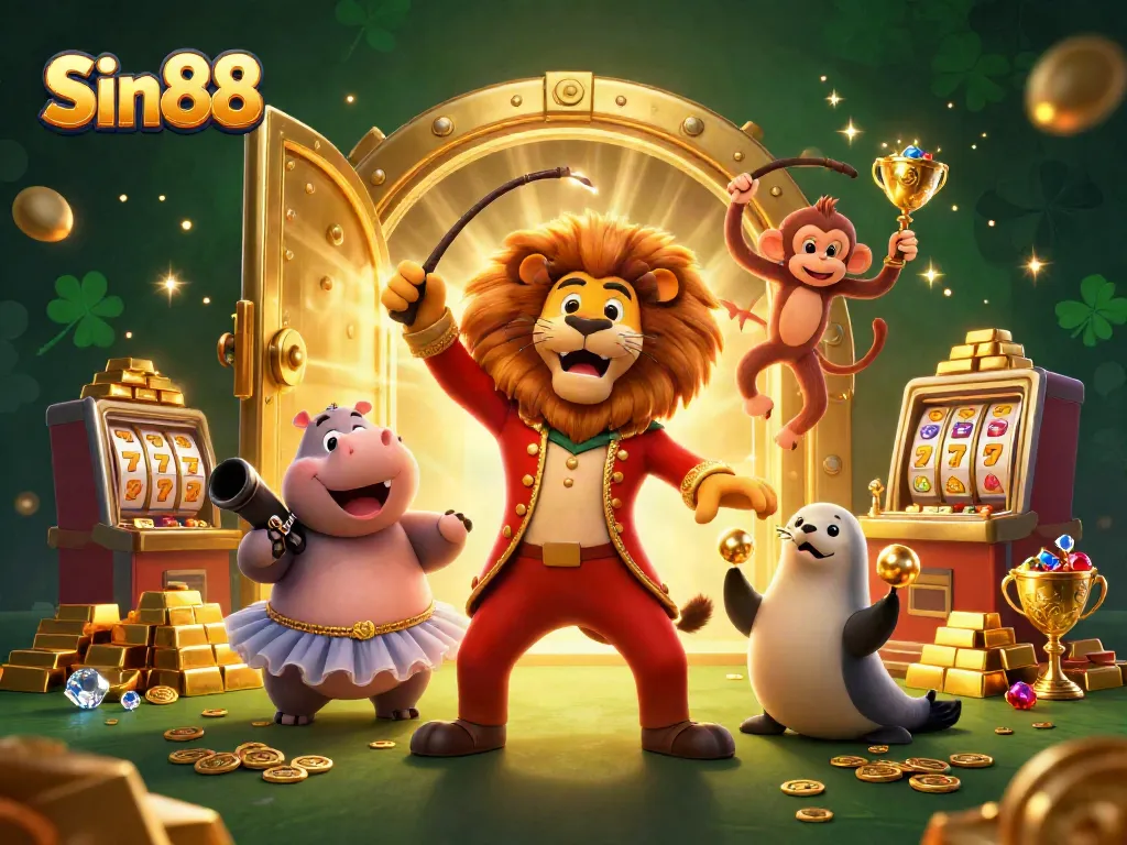 Experience thrilling Wins at Sin88 with vibrant characters and dazzling casino elements in a captivating scene.