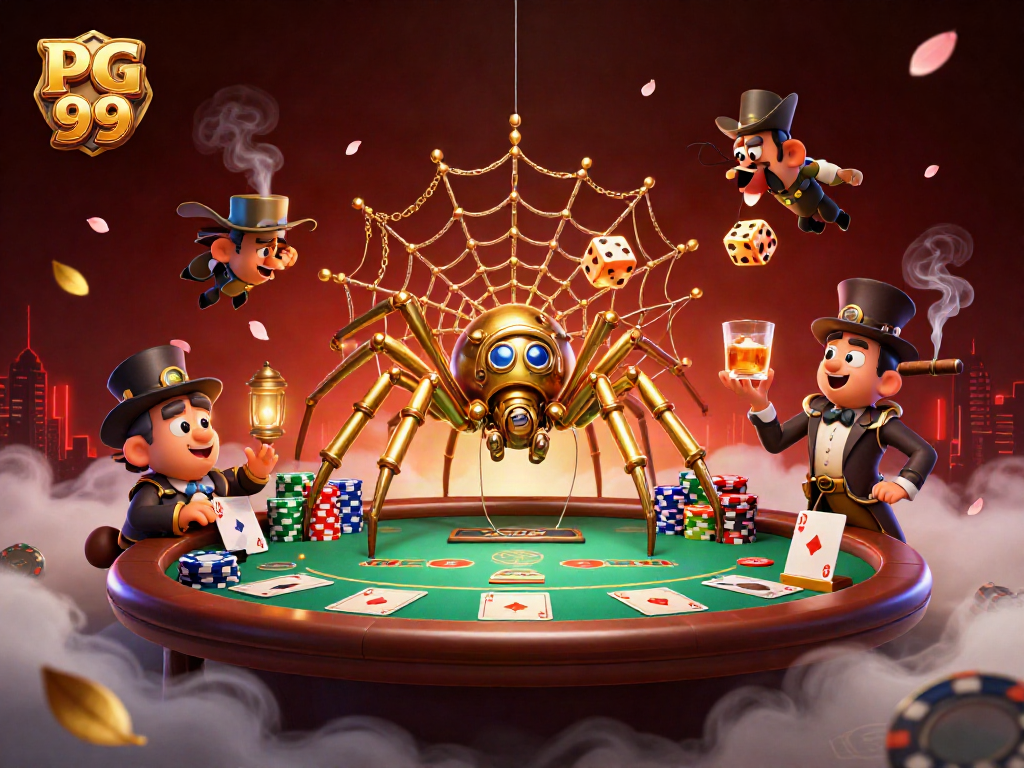 Engage with PG 99 in a vibrant 3D casino scene featuring poker action.