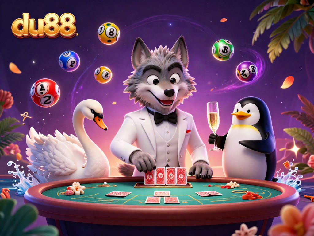Experience the excitement of du88 with a vibrant 3D illustration of a stylish casino scene.