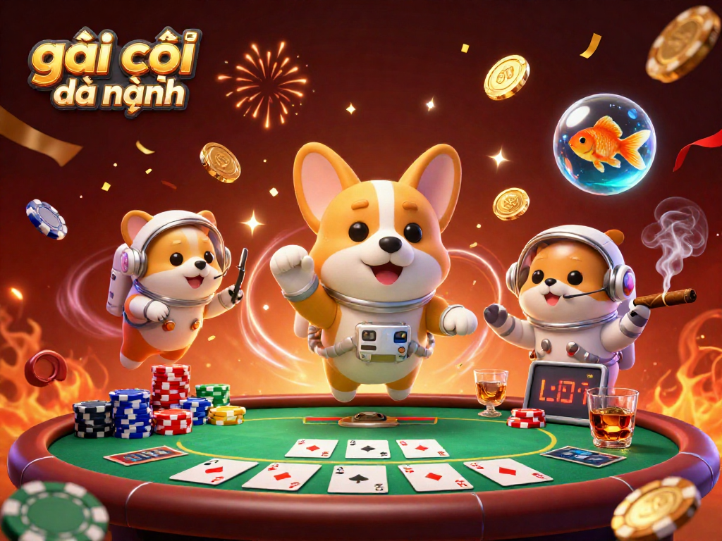 Engaging floating corgi captures the excitement of gái gọi đà nẵng casino gaming in a vibrant 3D scene.