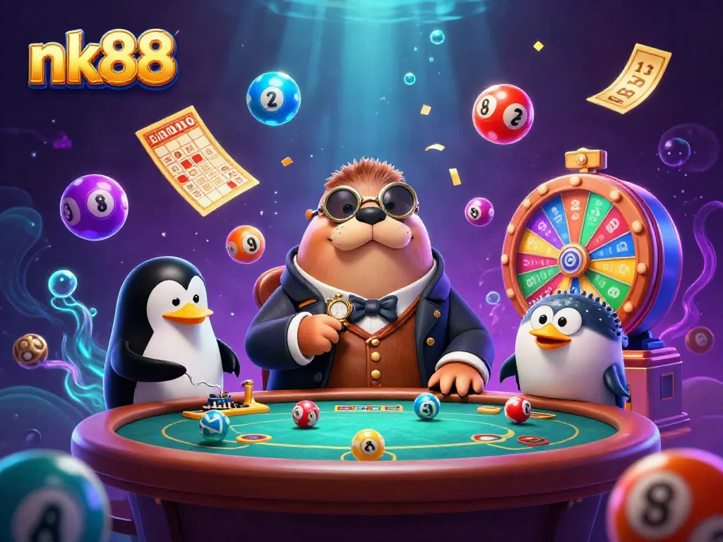 Experience thrilling gameplay at nk88, featuring a lively underwater poker scene with vibrant casino elements.