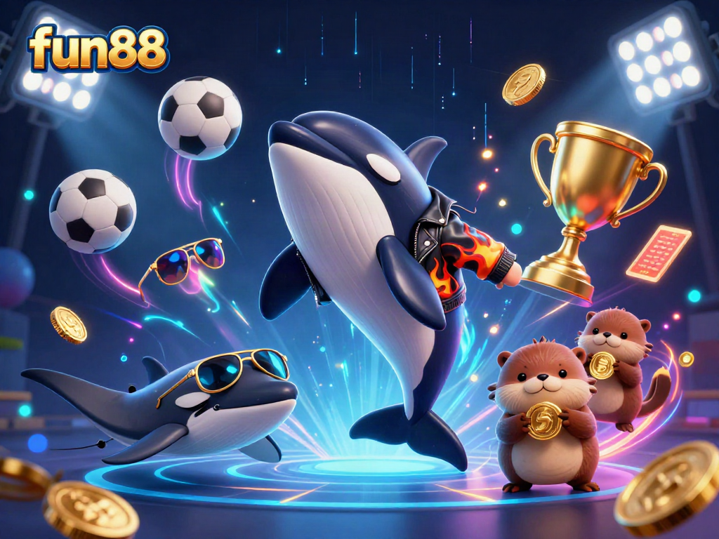 Win exciting games at fun88 with dynamic characters and sports elements in a vibrant casino scene.