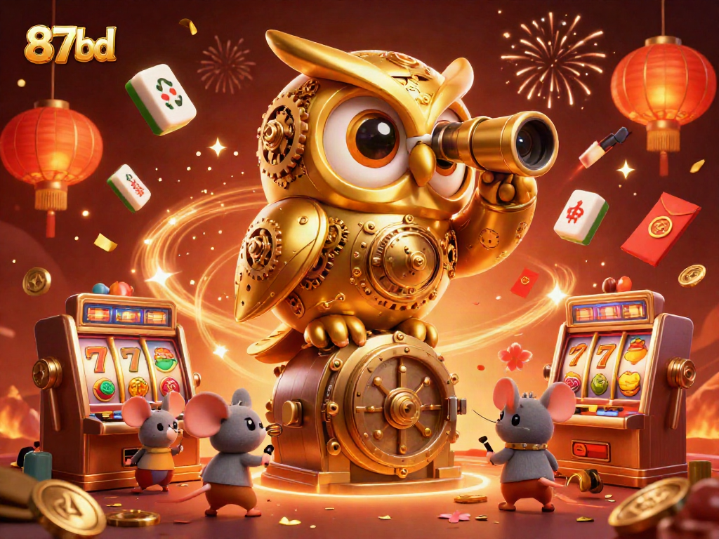 Experience vibrant casino excitement with 87bd at a dynamic golden owl scene amid celebrations.