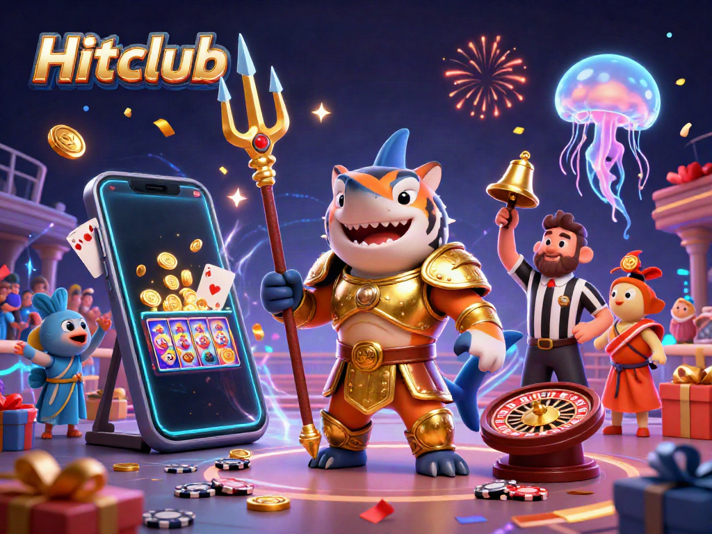 Engage in thrilling gameplay at Hitclub with a dynamic underwater scene featuring a gladiator shark and casino elements.