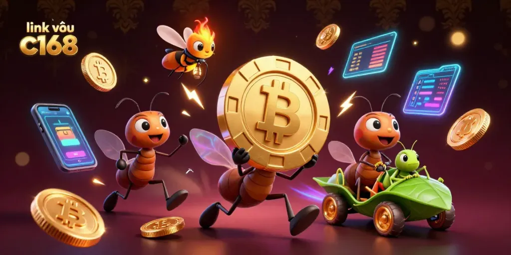Join the heist with ants at link vào c168, featuring vibrant 3D casino elements and crypto treasures.