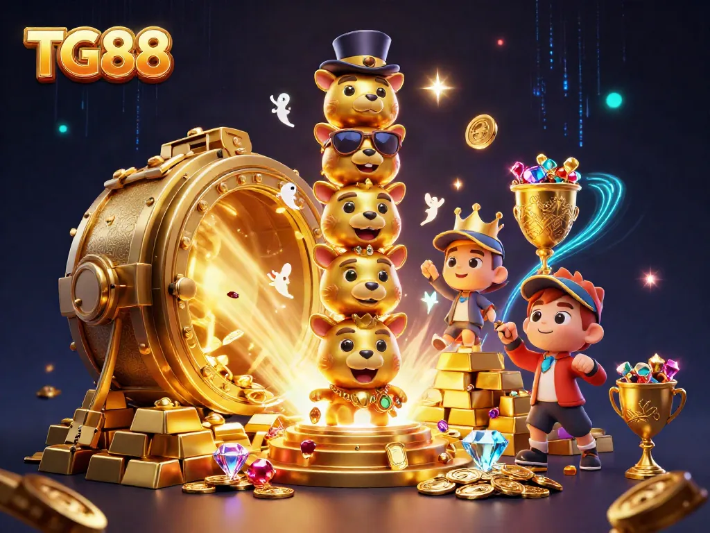 Experience the thrill of casino gaming at TG88 with vibrant treasure-themed elements.